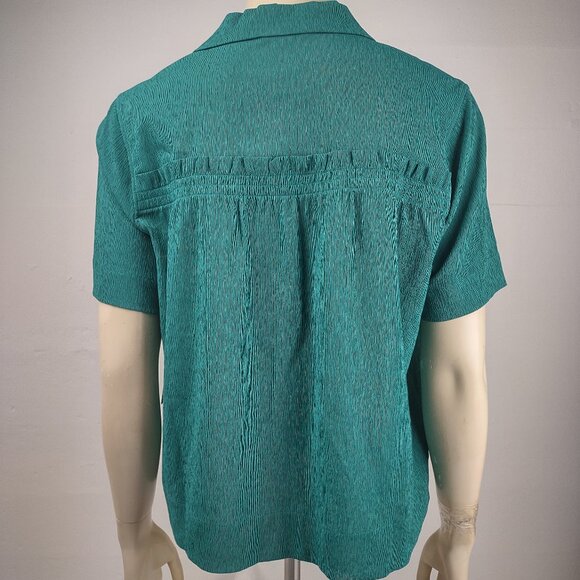 NWT Athleta Emerald Green heathered short sleeve button front Echo top Small - Picture 4 of 8
